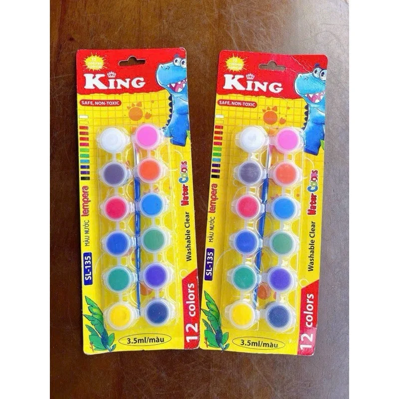 Vĩ 12 Màu Nước / Màu Vẽ Nước King 1235 Kèm Cọ Vẽ dùng để tô tượng, tô màu, sáng bóng