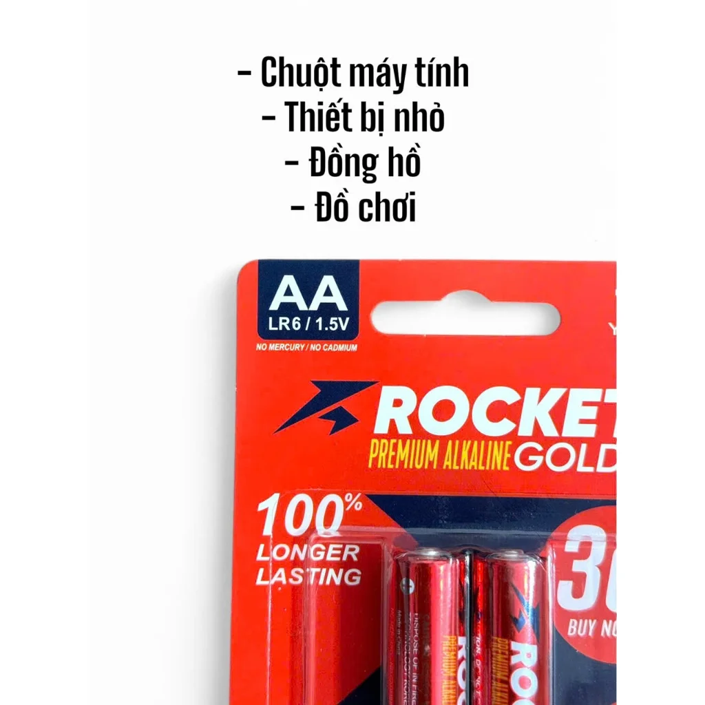 PIN AA Alkaline ROCKET GOLD ( Đỏ ) Tăng 30% dung lượng , Pin tiểu, pin đũa hạn sử dụng 10 năm
