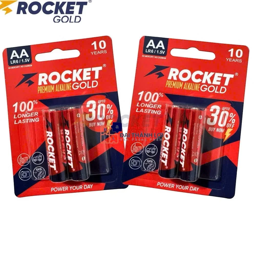 PIN AA Alkaline ROCKET GOLD ( Đỏ ) Tăng 30% dung lượng , Pin tiểu, pin đũa hạn sử dụng 10 năm