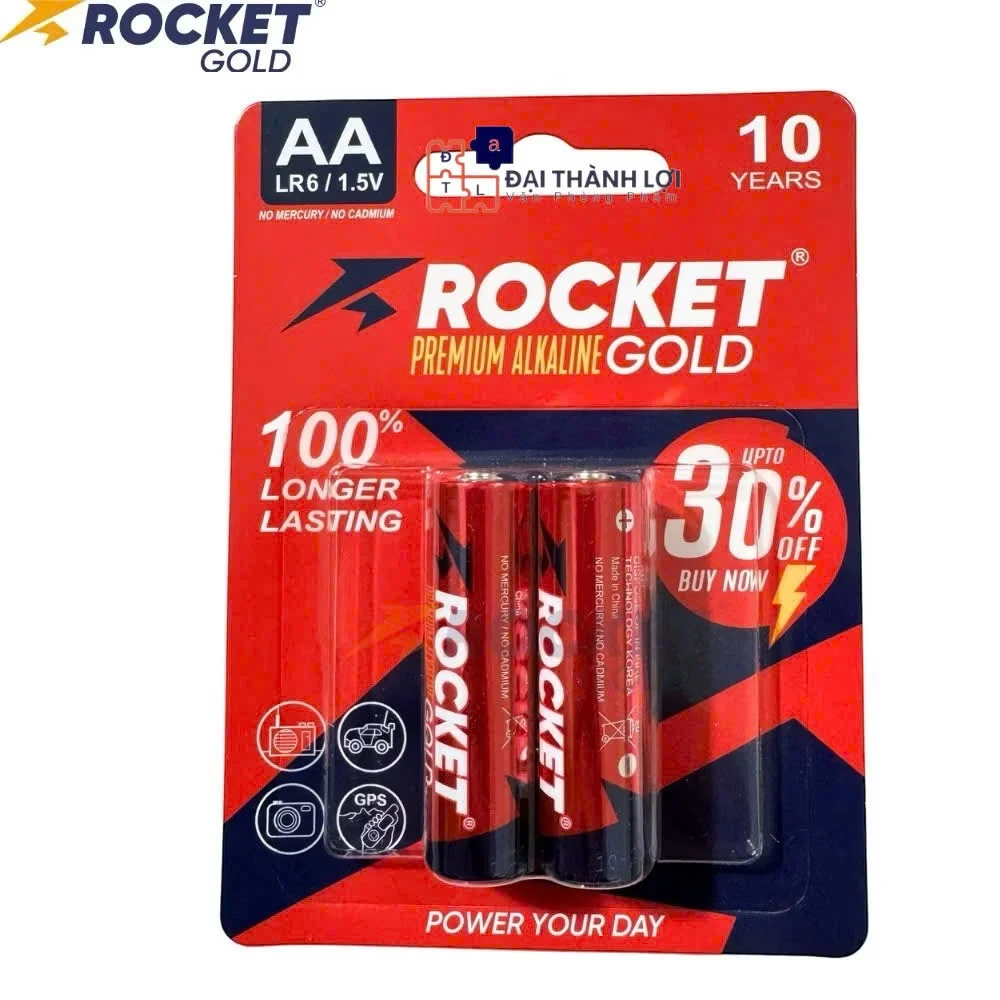 PIN AA Alkaline ROCKET GOLD ( Đỏ ) Tăng 30% dung lượng , Pin tiểu, pin đũa hạn sử dụng 10 năm