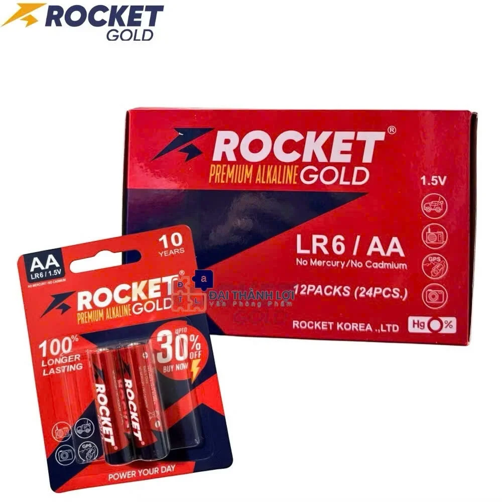 PIN AA Alkaline ROCKET GOLD ( Đỏ ) Tăng 30% dung lượng , Pin tiểu, pin đũa hạn sử dụng 10 năm