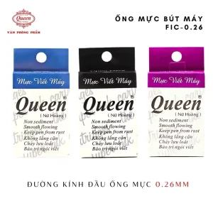 Hộp 12 Ống mực bút máy Queen FIC026, Đường kính 2.6mm- Lắp các dòng bút máy hiện nay