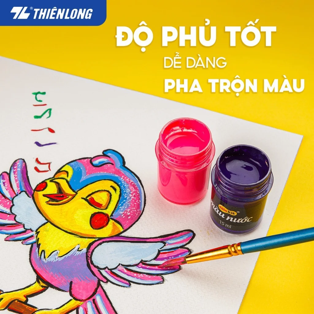 WACO-05 Bộ màu nước 15ml Thiên Long Colokit 12 màu chuyên dụng - Màu tươi sáng, an toàn sử dụng, dễ dàng pha màu WACO-05