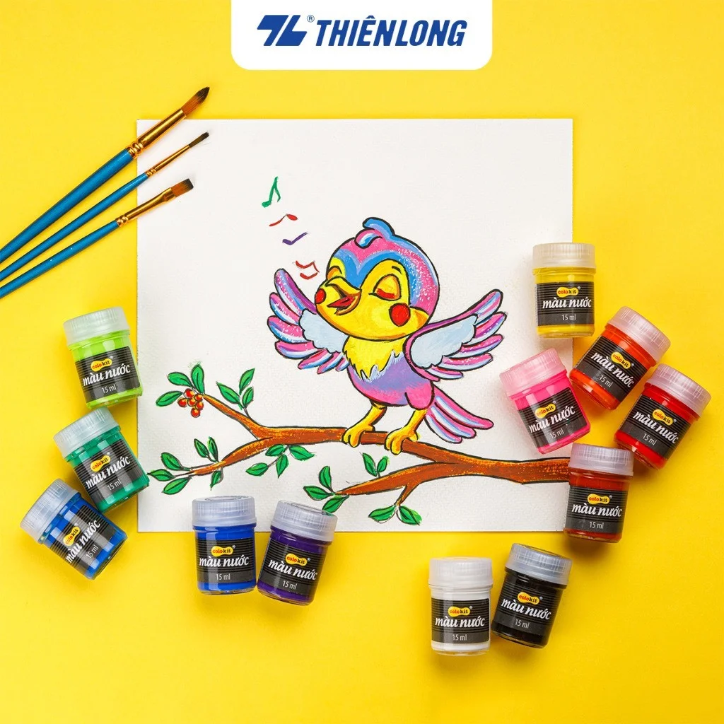 WACO-05 Bộ màu nước 15ml Thiên Long Colokit 12 màu chuyên dụng - Màu tươi sáng, an toàn sử dụng, dễ dàng pha màu WACO-05