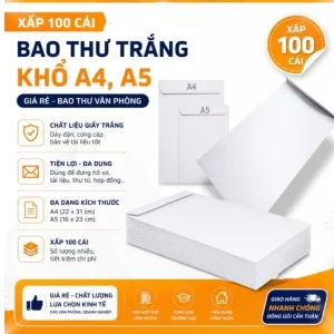 Bao thư trắng khổ A4,A5 giá rẻ - Bao thư văn phòng cứng cáp dùng để tài liệu HS-SV-VP