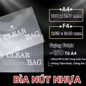 Bìa Nút Nhựa A4/F4 My Clear Bag, Bìa Sơ Mi PP Dày Trong Suốt Bảo Vệ Tài Liệu