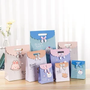 Túi Giấy Đựng Quà Có Nắp Phối Nơ Nhiều Họa Tiết Dễ Thương Nhiều Kích Thước