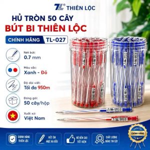 [HŨ TRÒN] Hũ 50 cây bút bi Thiên Lộc TL027 ngòi 0.7mm ( Mực Xanh/Đỏ/Đen/Tím)